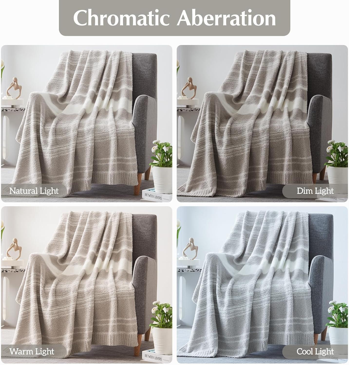 WRENGONGE Taupe Throw Blanket, 60x80 Soft Cozy Striped Throw Blankets for Couch, Sofa, Bed, Travel, Lightweight Fluffy Warm Plush Decorative Blankets for Women, Men,Kids Gift