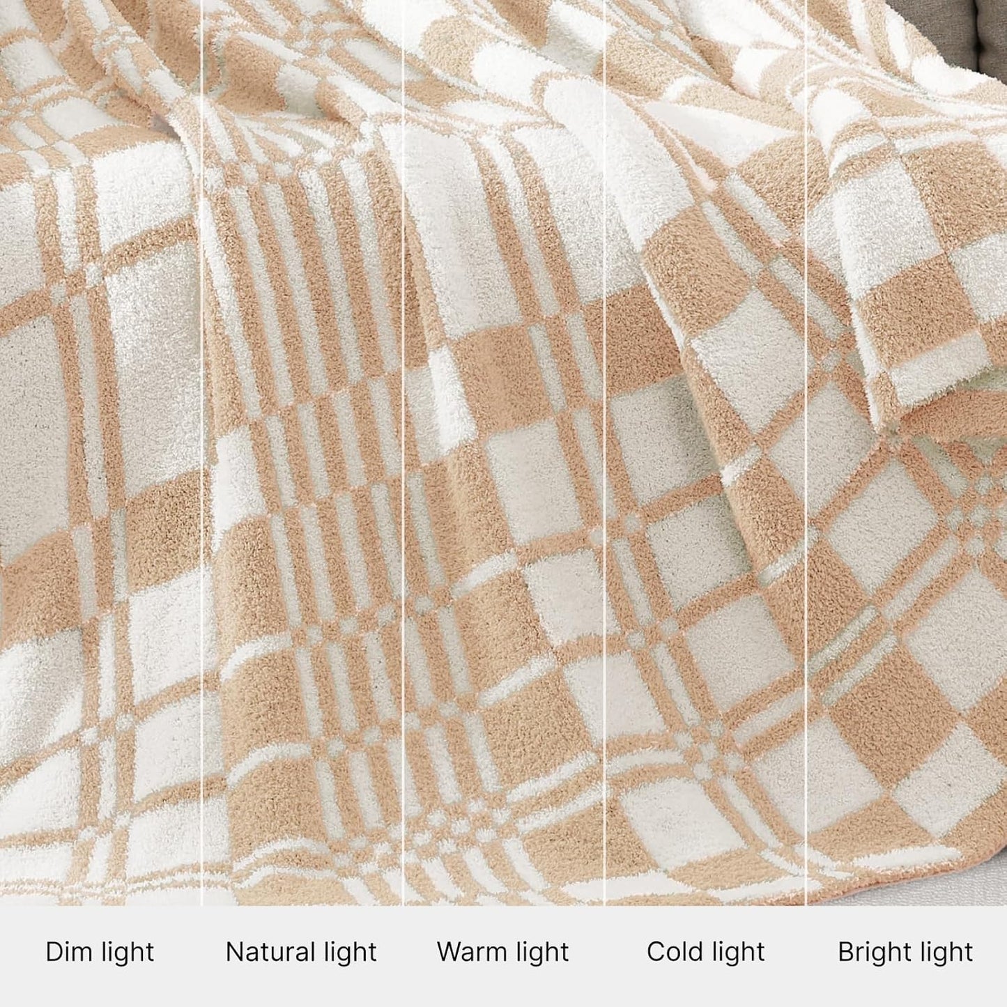 WRENSONGE Checkered Throw Blanket, Toast Almond Soft Cozy Fluffy Warm Hand Made Throw Blankets for Couch, Sofa, Chair, Bed, Camping, Picnic, Travel Lightweight Bed Blanket - 50"*60"