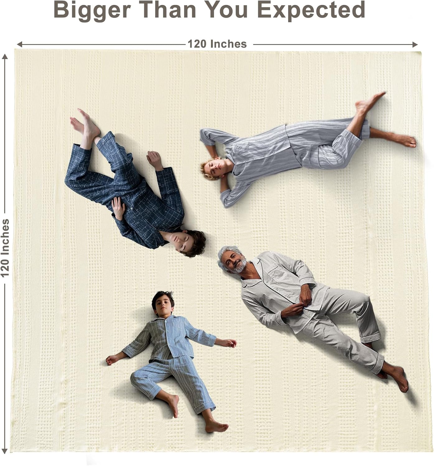 PHF 100% Cotton Waffle Blanket Oversized King 120"x120", Lightweight Breathable Extra Large 10'x10' Summer Blankets for Bed, Giant Big Luxury Aesthetic Woven Bedding for Home Decor, Cannoli Cream