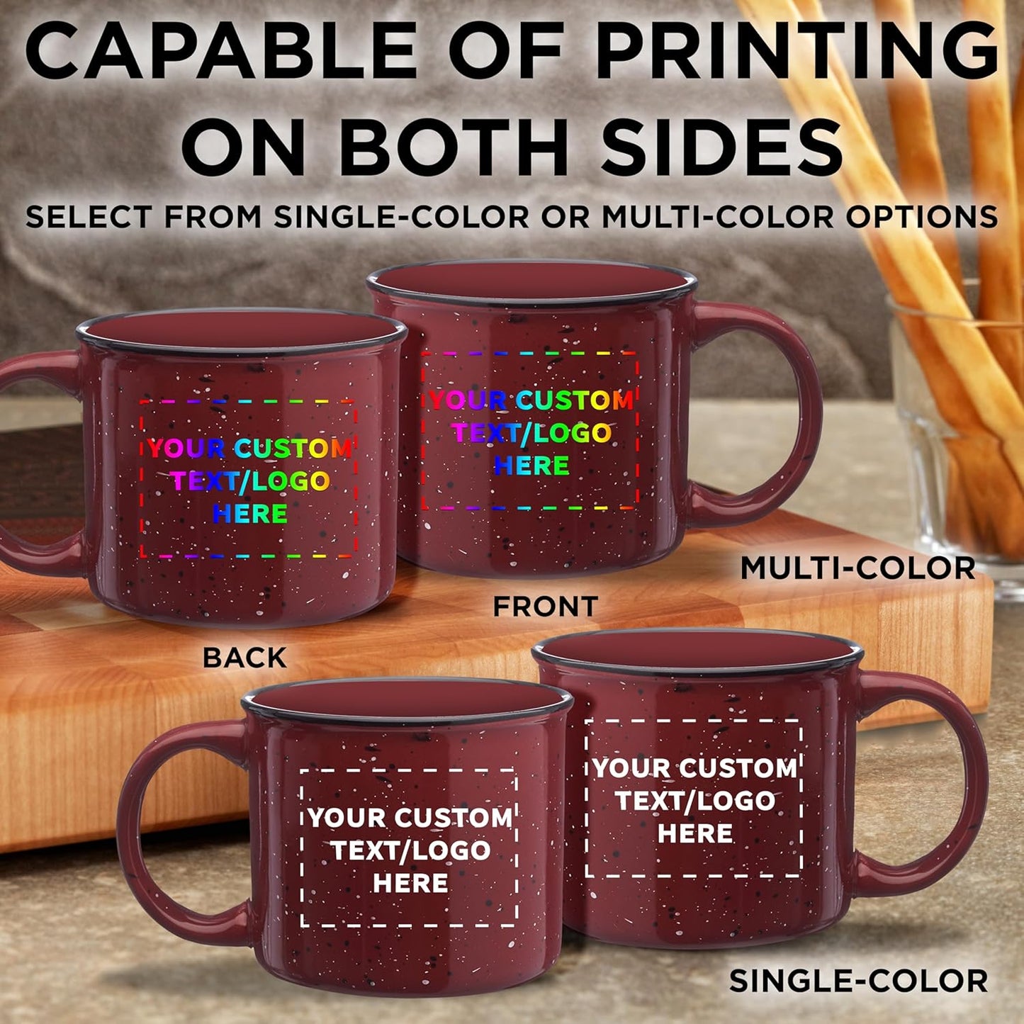 DISCOUNT PROMOS Custom Ceramic Campfire Coffee Mugs 13 oz. Set of 50, Personalized Bulk Pack - Perfect for Tea, Espresso, Cappuccino, Hot Cocoa - Maroon