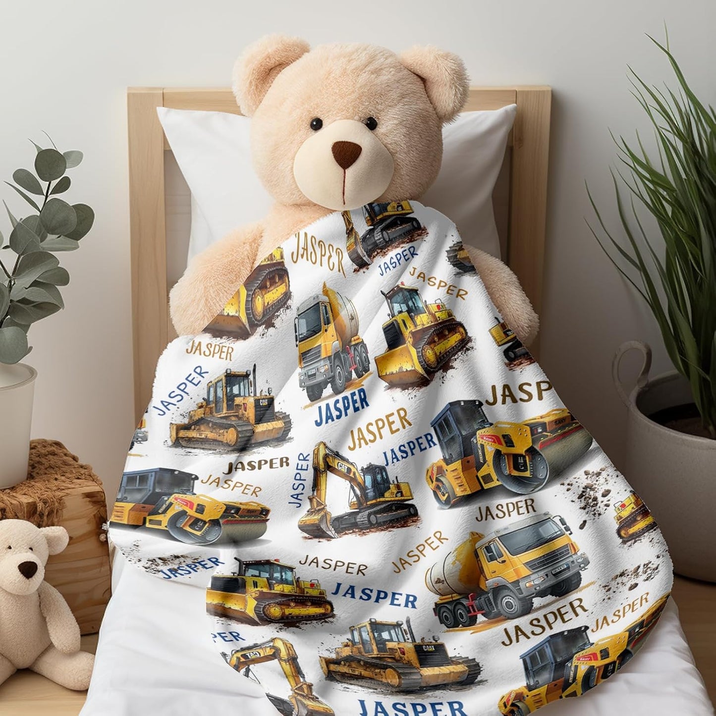 Ship Next Day, Personalized Truck Blanket - Printed in USA, Custom Name Blankets for Kids with Engineering Vehicle, Home Bedding Bed Decor, Fun Birthday Gift for Boys&Girls Women Man