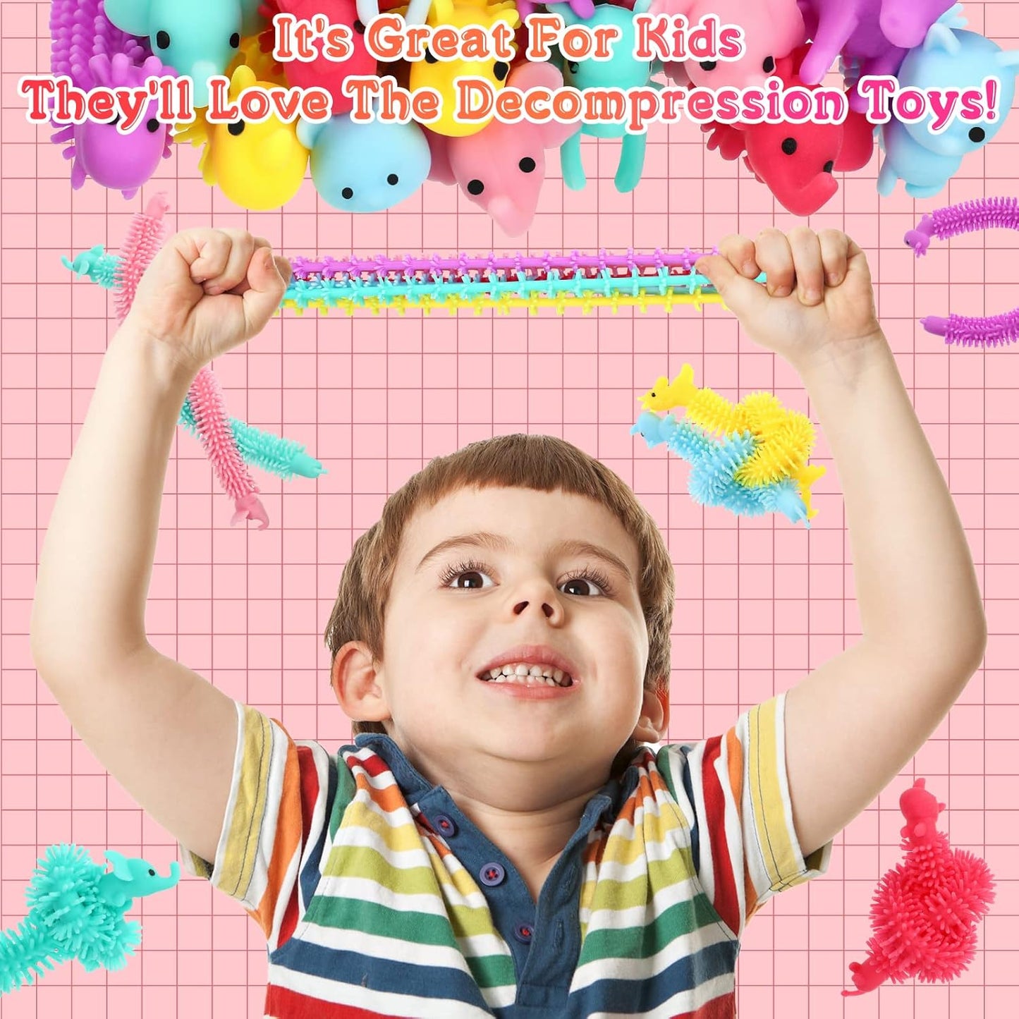 Chivao Bulk Stretchy String Fidget Toys Animal Sensory Toys Pack Worm Sensory Stress Fidget Toys for Adults Stress Anxiety Relieve Relaxing Party Favors(100 Pack, Animal Style)