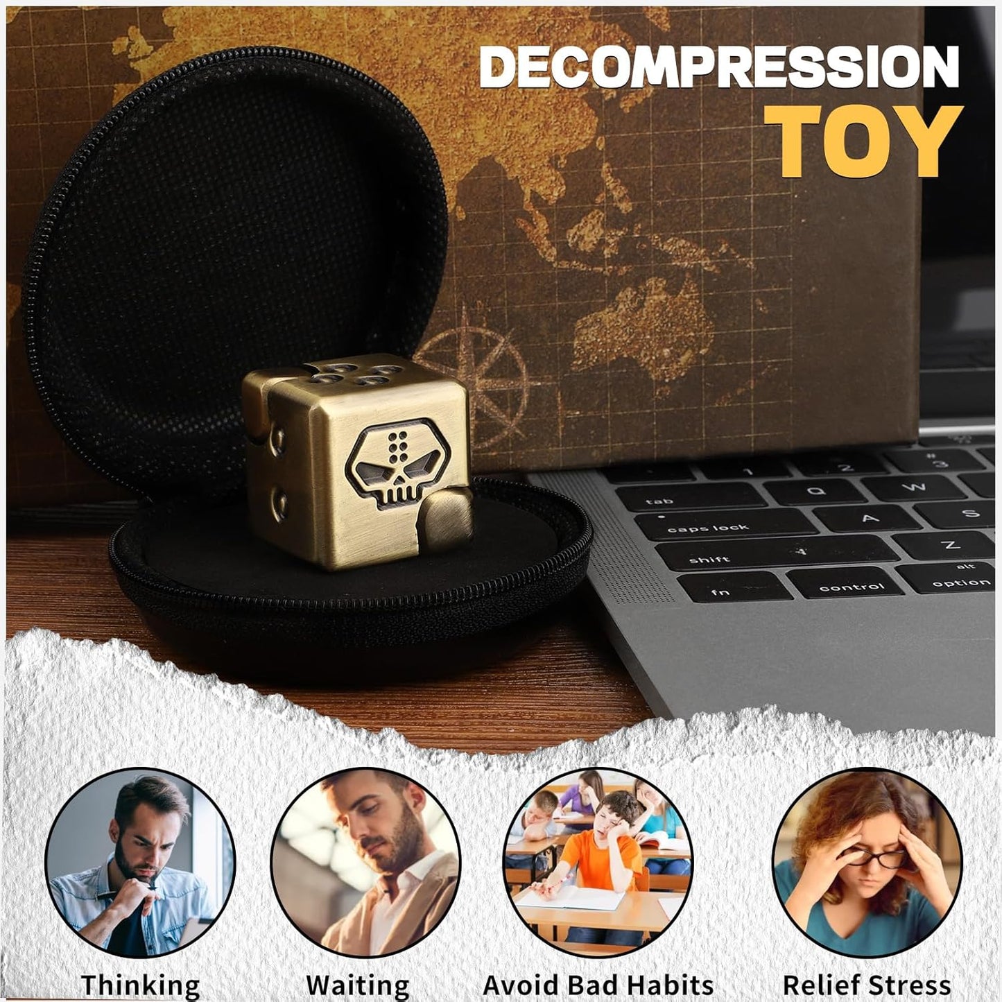 Metal Infinity Cube Fidget Spinner for Kids Adults, 2-in-1 Magnet Dice Fidget Hand Toys Focus Finger Spinning Toy, Stress Relief Hand Spinner for Boys Men, Kinetic Desk Toy for Autism Anti Anxiety