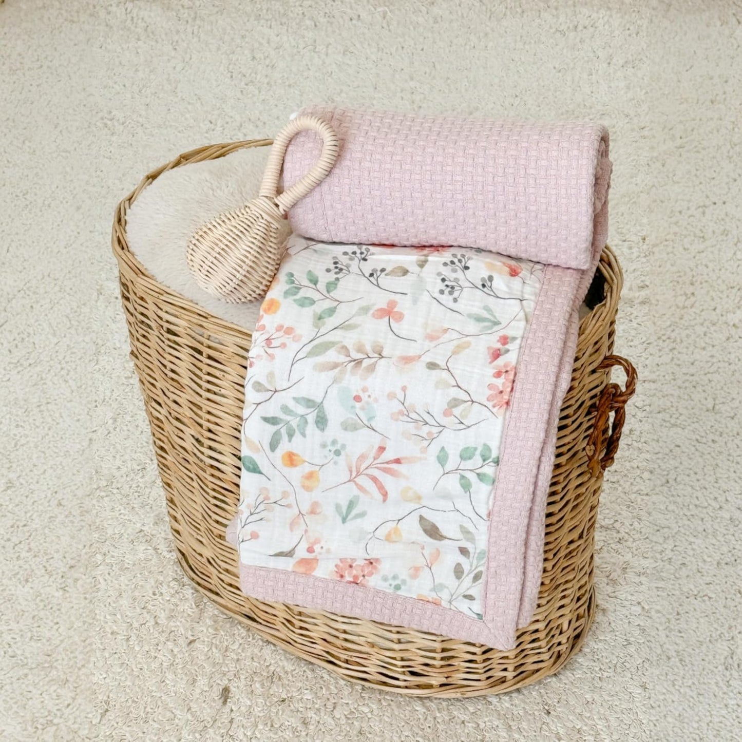 Personalized Baby Blanket with Name – Handmade 100% Organic Cotton Newborn Gift | Custom Knit Blanket for Boys, Girls, Kids & Baby Showers (Petal Pink/Petal Whispers)