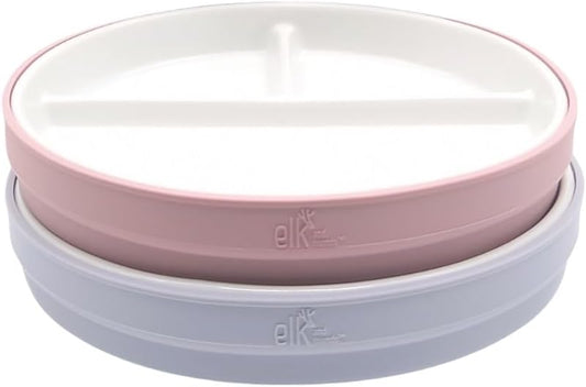 Elk and Friends Kids 7.8” Porcelain Divided Plates with Silicone Sleeves | Suitable for Babies/Kids/Toddlers | Microwave & Dishwasher Safe | Non Slip | Snack Dishes