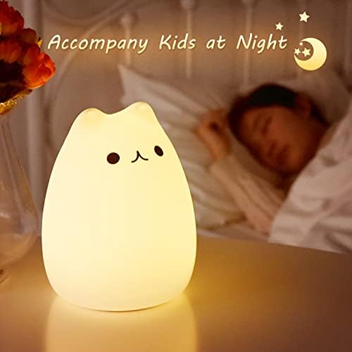 ZKLiLi Cat Night Light, Cute Nursery Lights USB Rechargeable Cat Lamp Nightlight Birthday Christmas Gift with Warm White and 7-Color Breathing Modes for Kids Baby Children (Remote Control)