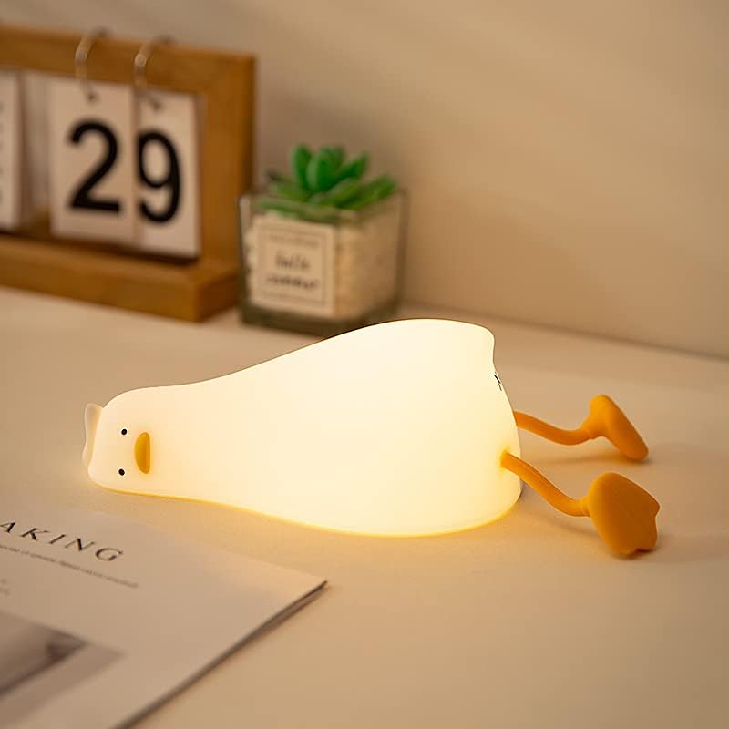 Lying Flat Duck Night Light, 3 Level Dimmable LED Nursery Nightlight,Cute Lamps Silicone Light Up Duck,Rechargeable Bedside Touch Lamp for Breastfeeding Toddler Baby Kids Decor