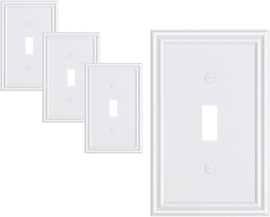 4-Pack Single Toggle Light Switch Cover Plate, Durable Solid Zinc Alloy Decorative Switch Plate Covers, Pure White 1 Gang Wall Plate, Corrosion Resistant