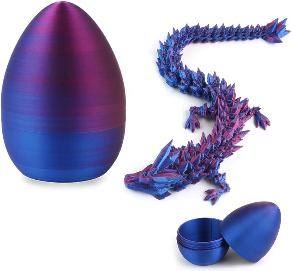 3D Printed Dragon Egg, 3D Dragon Eggs with Dragon Inside, Articulated Crystal Dragon Fidget Toy for Autism/ADHD, Home Decor Executive Desk Dragon Toys for Kids Adults (Laser Purple)