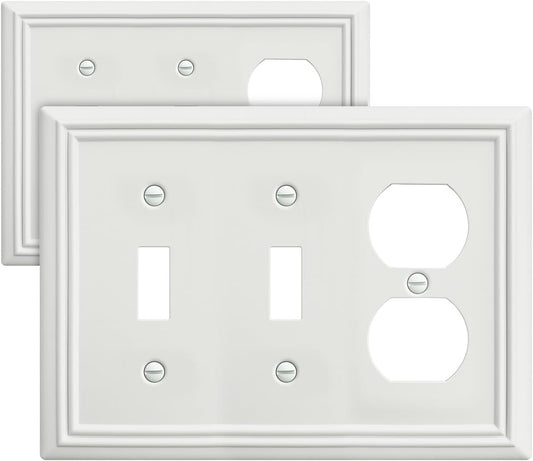 2-Pack Combination Metal Wall Plate, 2 Toggle/1 Duplex Switch Plates and Outlet Covers, Off White Finish, 6.77''*4.88'', Midsize