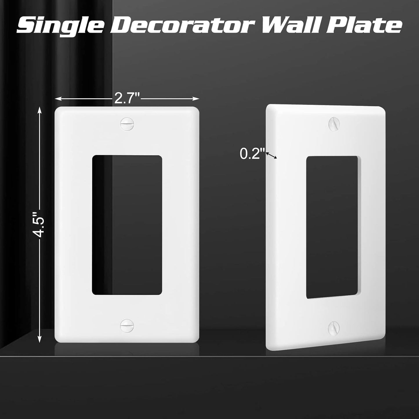 Decorator Wall Plate 1-Gang Light Switch Plate Outlet Cover,Unbreakable Polycarbonate Thermoplastic, White (10-Pack, Single Decorator-White)