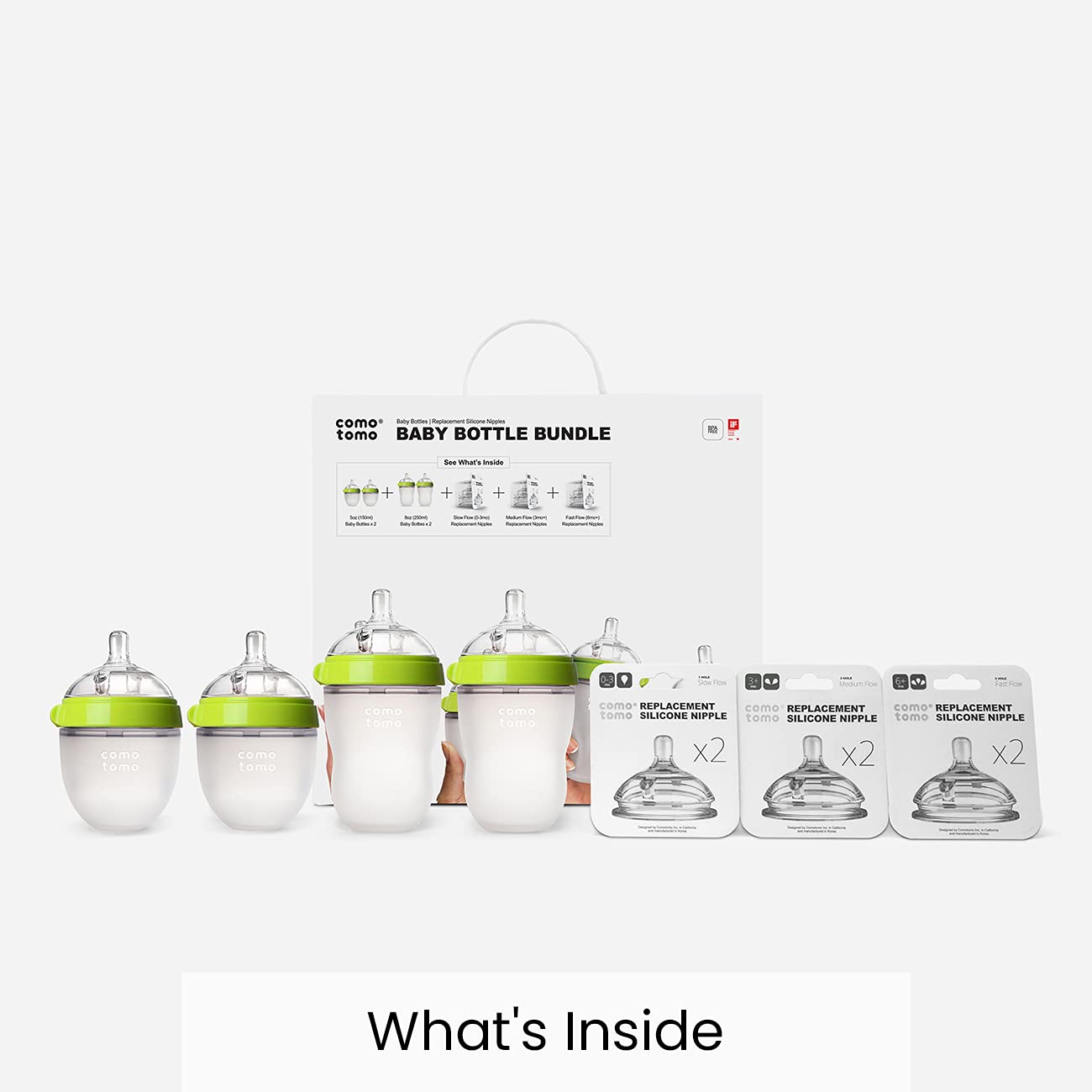 Comotomo Baby Bottle Bundle, Green, (7 Piece Set)