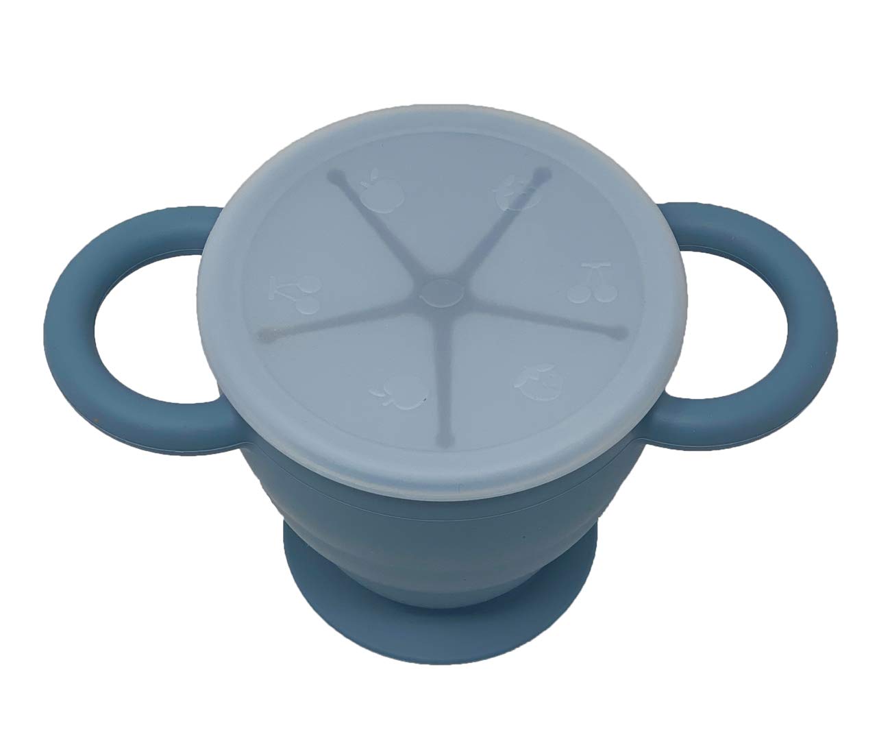 BraveJusticeKidsCo | Snack Attack II Snack Cup | Collapsible Silicone Snack Container | Toddler and Baby Snack Catcher Lid (Blue Steel)