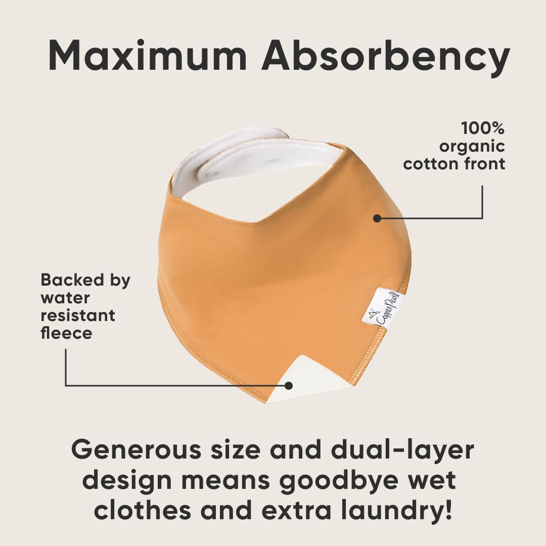 Copper Pearl 4 Pack Soft Cotton Baby Bibs for Drooling and Teething, Absorbent Drool Bibs for Baby Girl and Boy, Adjustable to Fit Newborns to Toddlers, Tons of Styles (Dune)