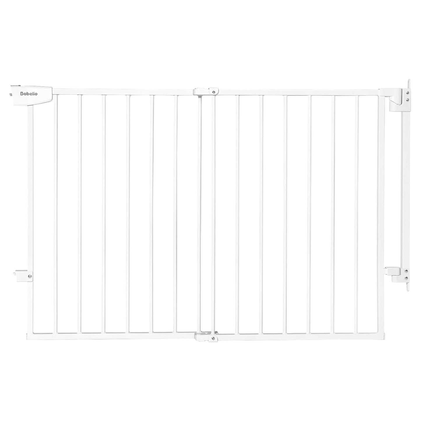 Babelio 34" Tall No Bottom Bar Baby/Dog Gate for Stairs, House and Doorways, 29.7-46.5" Auto Close Safety Pet Gates with Large Walk Thru Door, Hardware Mount, White