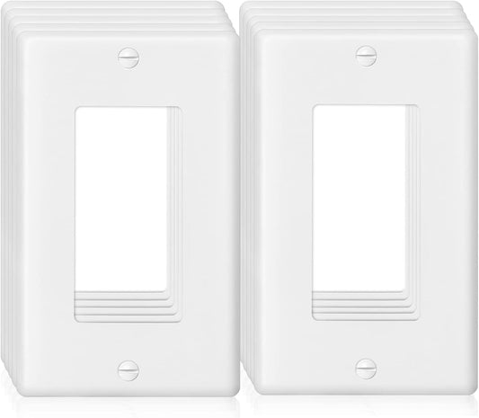 Decorator Wall Plate 1-Gang Light Switch Plate Outlet Cover,Unbreakable Polycarbonate Thermoplastic, White (10-Pack, Single Decorator-White)