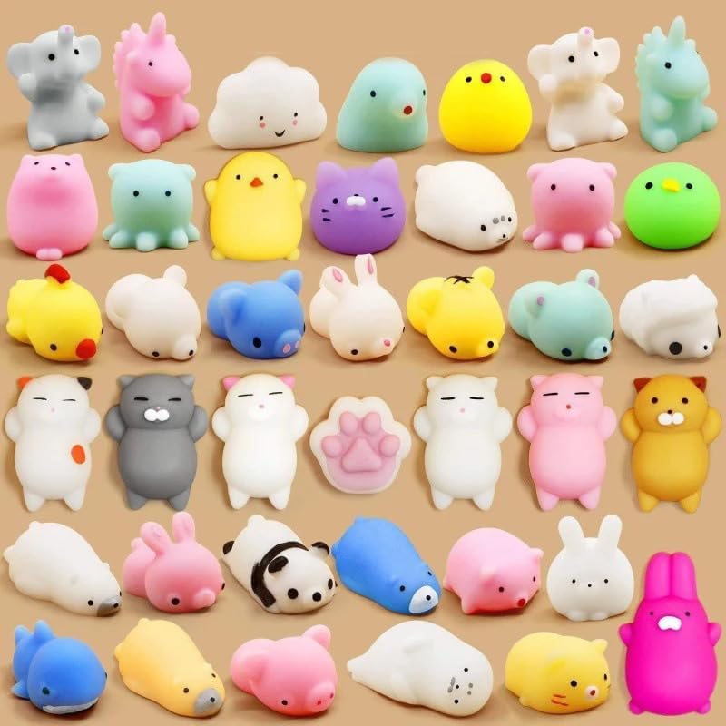 50pcs Mochi Squishy Toys Kids Party Parent-Bonding Calming Mini Fidget Animal Stress Relief Fun Entertaining Toys for Kids