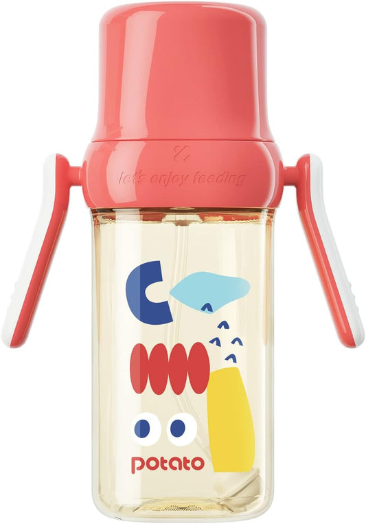 POTATO Sippy Cup For Toddlers with Straw Spill Proof, PPSU Learner Cup with Handle for Baby 1 year old, Water Bottle with weighted ball, 10 Ounce Red