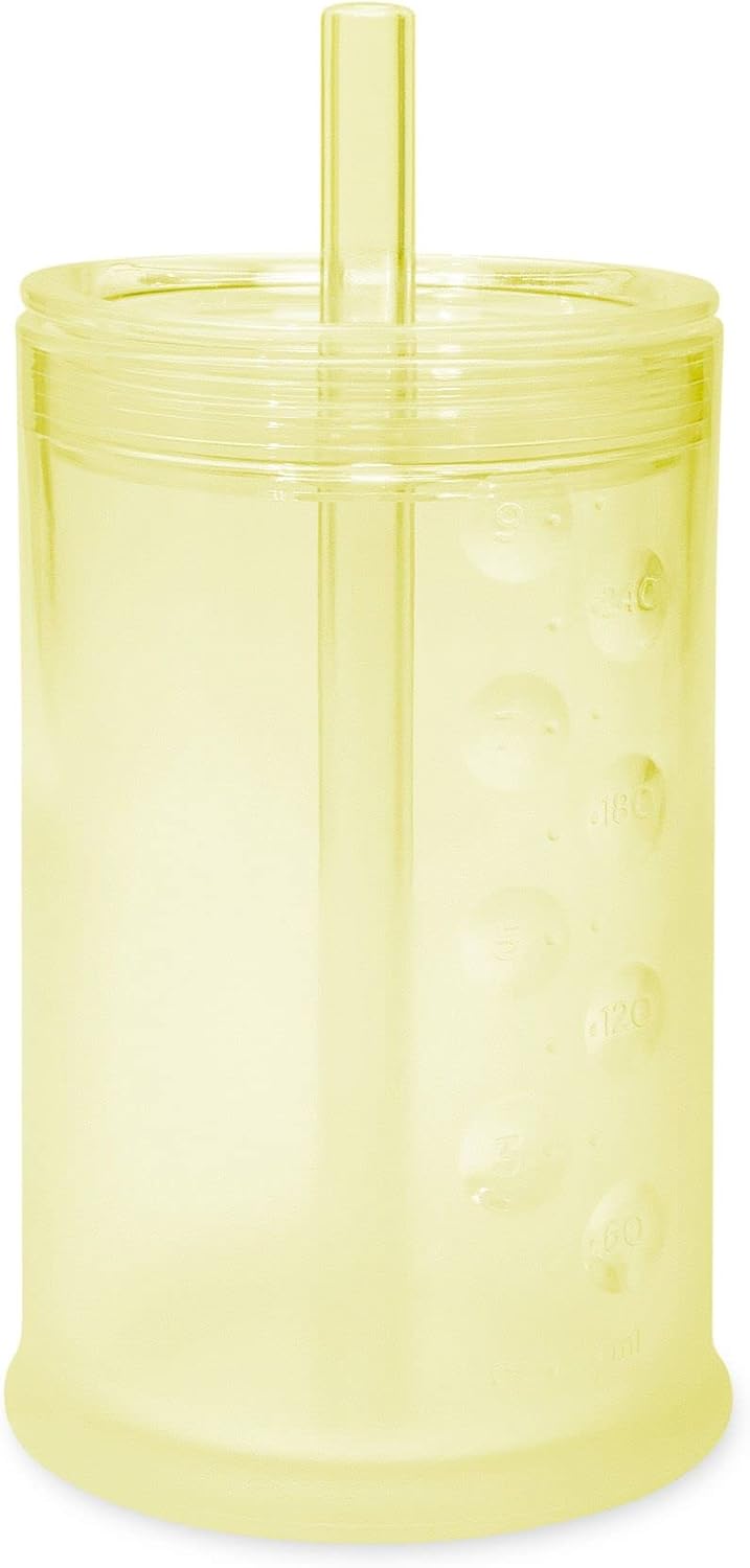 Olababy Clear View Silicone Training Cup with Straw Lid | Toddler Sippy Trainer 12mo+ | Unbreakable Water Drinking Cups for Kids 2yr+ | Baby Led Weaning & Feeding Supplies (Lemon, 9 oz)