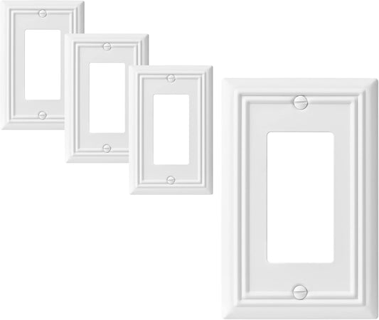 DEWENWILS Decorator Wall plates, White Finish Outlet Covers, Metal Face Plates for Electrical Outlets, GFCI, Dimmer Switch, 4-Pack