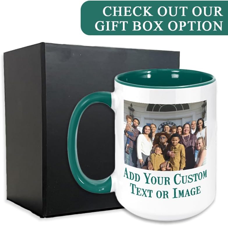 Personalized Coffee Mug, Custom Photo Text 15 Oz Ceramic Mug, Customized Picture Name Tea Cup, Unique Gift Idea, Taza Cafe Personalizadas Fotos, Cute Custom Gifts Mom Women Men, Father's Day, Green