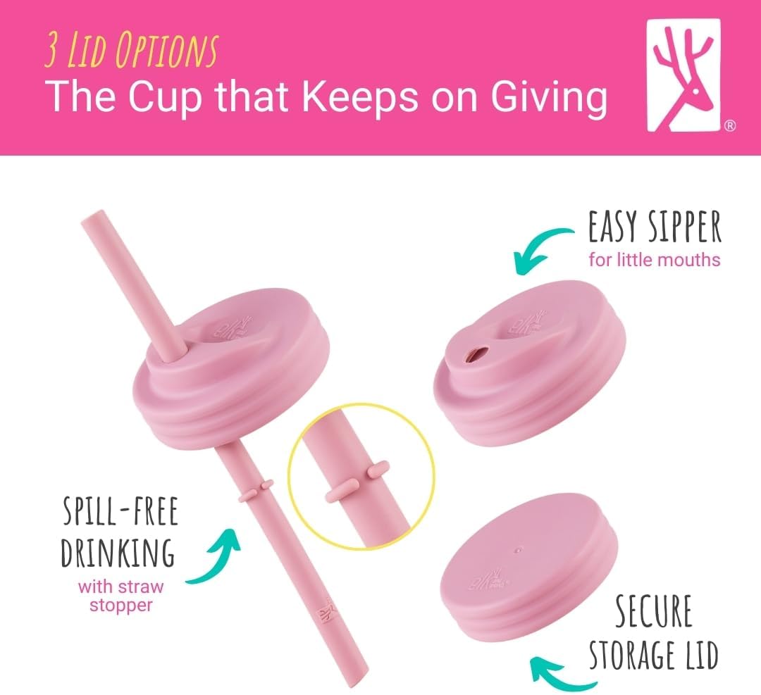 Elk and Friends Kids & Toddler Cups | The Original Glass Mason jars 8 oz with Silicone Straws with Stoppers | Smoothie Cups | Spill Proof Sippy Cups for Toddlers | 4 Pack