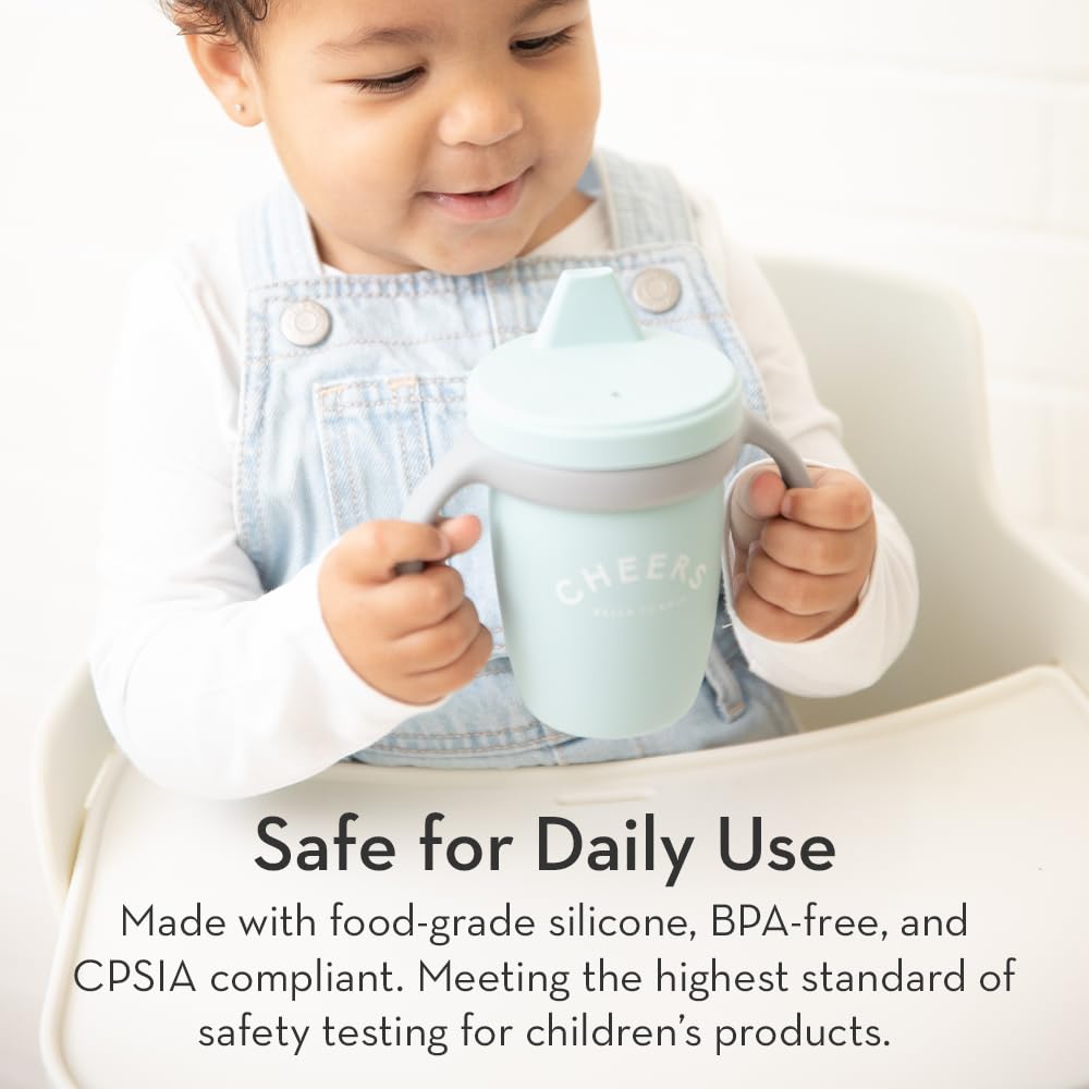 Sippy Cup by Bella Tunno, Silicone Training Cup with Transition Handles for Infants, Toddlers & Kids, Babies 6-12 Months & Toddlers 1-3 Years, Boys & Girls, Sip Sip Hooray, 8 oz