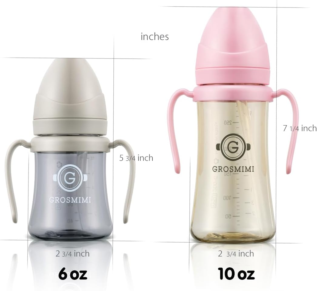 GROSMIMI Spill Proof no Spill Magic Sippy Cup with Straw with Handle for Baby and Toddlers, Customizable, PPSU, BPA Free 6 oz (Beige)