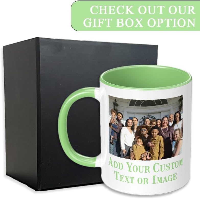 Personalized Mothers Day Coffee Mug, Custom Mum Photo Text 11 Oz Ceramic Mug, Customized Mom Picture Name Tea Cup, Unique Gift Idea,Taza Cafe Personalizadas Fotos, Custom Gifts Women Men, Light Green