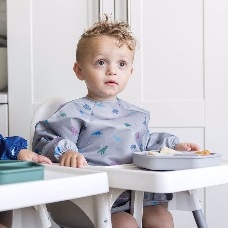 Tiny Twinkle Mess Proof Baby Bib,Waterproof Smock Baby Bib for Eating,Machine Washable Long Sleeve Bib,Baby Led Weaning,Toddler Bib,BLW Supplies(Dinosaur, Small 6-24 Months)