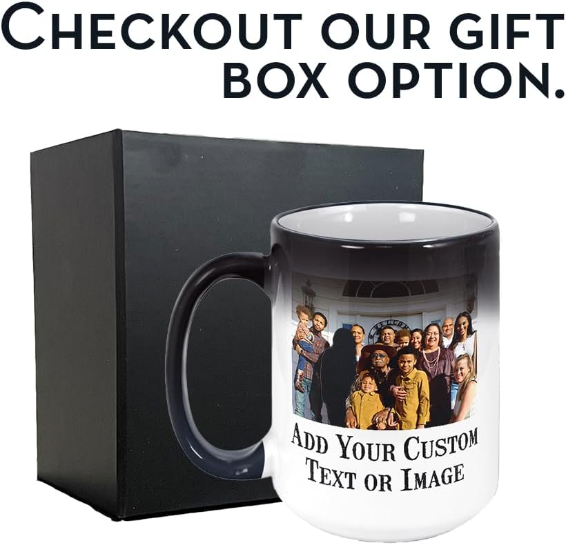 Personalized Coffee Mug, Magic Color Changing Photo Text 15 Oz Ceramic Mug, Customized Picture Name Tea Cup, Custom Fathers Day Mug, Taza Cafe Personalizadas Fotos,Gifts Women Men Mom, Black CC