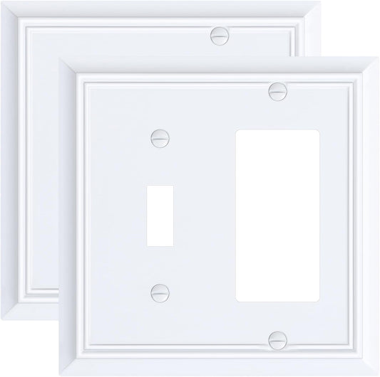 2-Pack Combo Toggle/Decorator Light Switch Cover Plate, Pure White Decorative Electrical Outlet Covers, Durable Natural Bamboo Fiber Switch Plates and Outlet Covers, Corrosion Resistant