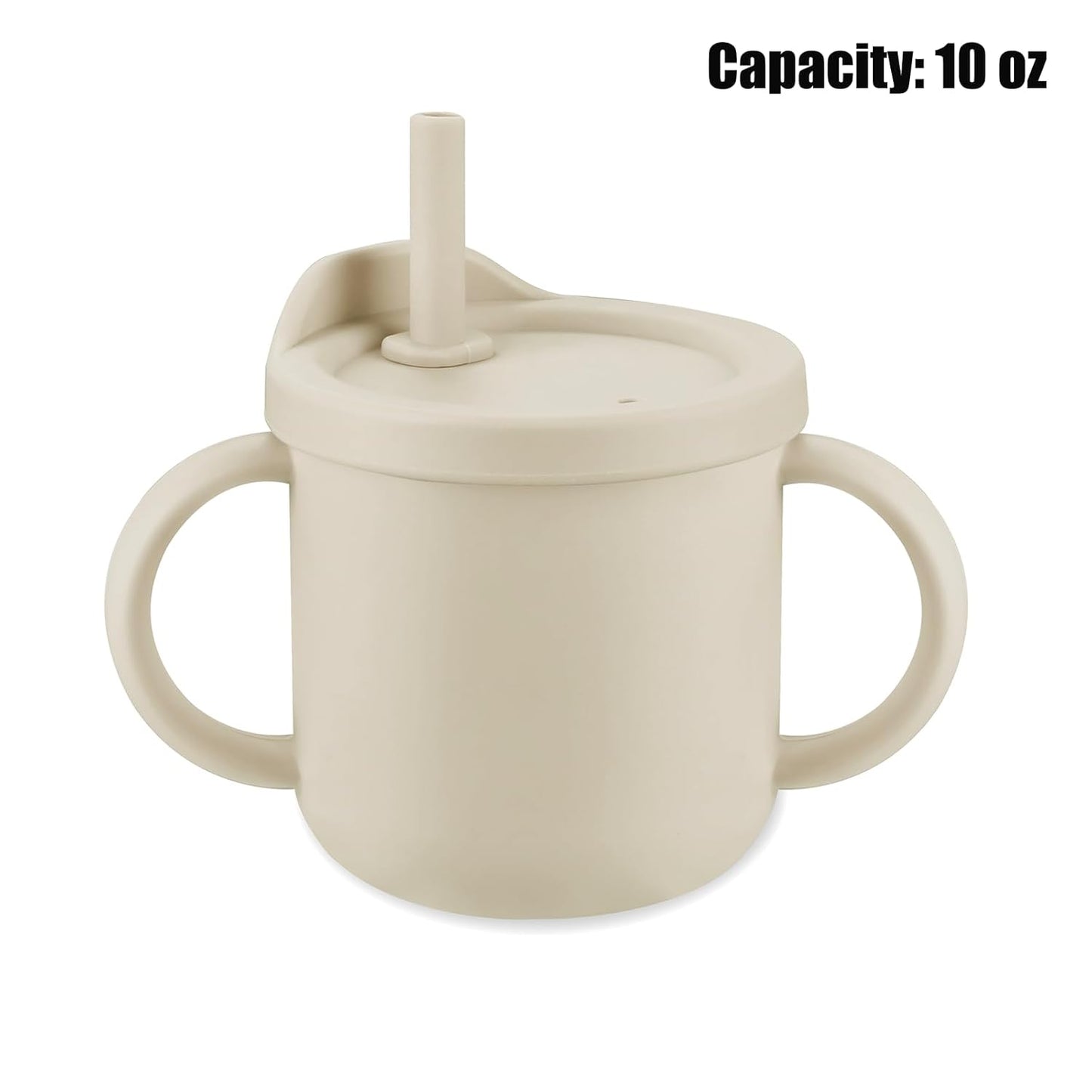 PandaEar 2 Pack Silicone Baby Straw & Snack Cup with 2 Spoons 2 Forks, Dual-Purpose Toddler Training Cups, Light Tan/Walnut