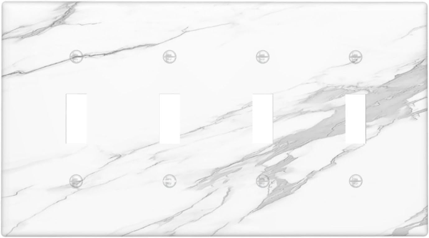 Light Switch Covers Modern White Gray Marble Quad Toggle Electrical Faceplate 4 Gang Wall Plate Decorative Switch Plates for living Room Bathroom Decor