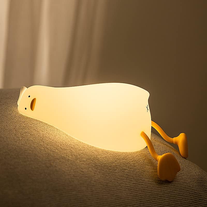 Lying Flat Duck Night Light, 3 Level Dimmable LED Nursery Nightlight,Cute Lamps Silicone Light Up Duck,Rechargeable Bedside Touch Lamp for Breastfeeding Toddler Baby Kids Decor