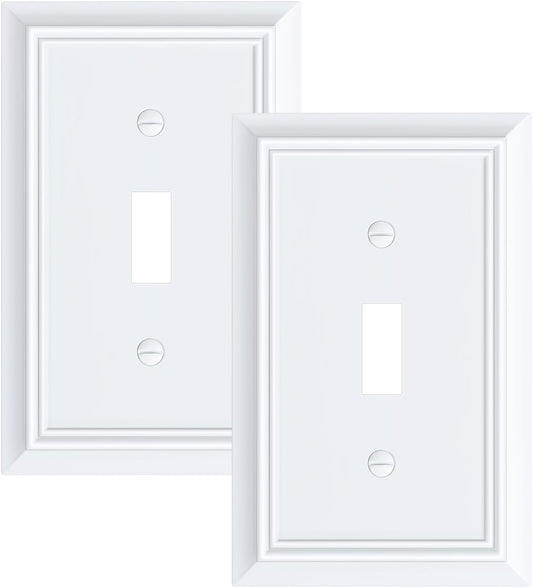 2-Pack Single Toggle Light Switch Cover Plate, Durable Natural Bamboo Fiber Decorative Switch Plate Covers, Pure White 1 Gang Wall Plate, Corrosion Resistant