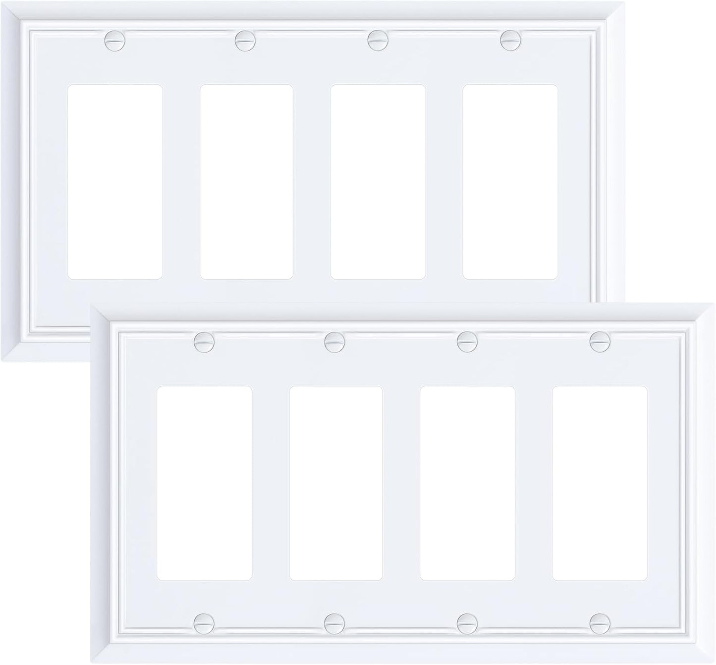 2-Pack Quad Decorator Wall Cover Plate, Pure White Decorative Switch Plates and Outlet Covers, Natural Bamboo Fiber 4 Gang Wall Plate for Electrical Outlets, Receptacle, GFCI Outlet, Dimmer Switch