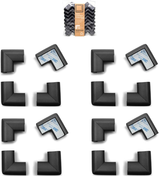 Roving Cove HeftyFit Corner Protector for Baby (16 Large Corners), Heavy-Duty Soft Rubber Foam Furniture Corner Bumper Guards, 3M Adhesive Pre-Taped, Onyx Black