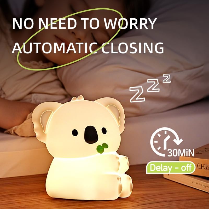 Night Light for Kids, 7 Color Changing BPA-Free Silicone Lamp with Touch Control, Eye Protection, Rechargeable Battery, Soft & Safe Nursery Lamp for Boys & Girls (Koala)