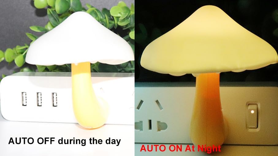 AUSAYE 2 Pack Sensor LED Night Light Plug in NightLight Energy Saving Wall Lamp Mushroom Night Lights for Bedroom, Bathroom,Toilet,Hallway,Kitchen,Kids,Adults Warm White