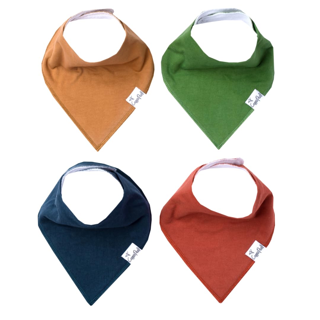 Copper Pearl 4 Pack Soft Cotton Baby Bibs for Drooling and Teething, Absorbent Drool Bibs for Baby Girl and Boy, Adjustable to Fit Newborns to Toddlers, Tons of Styles (Ridge)