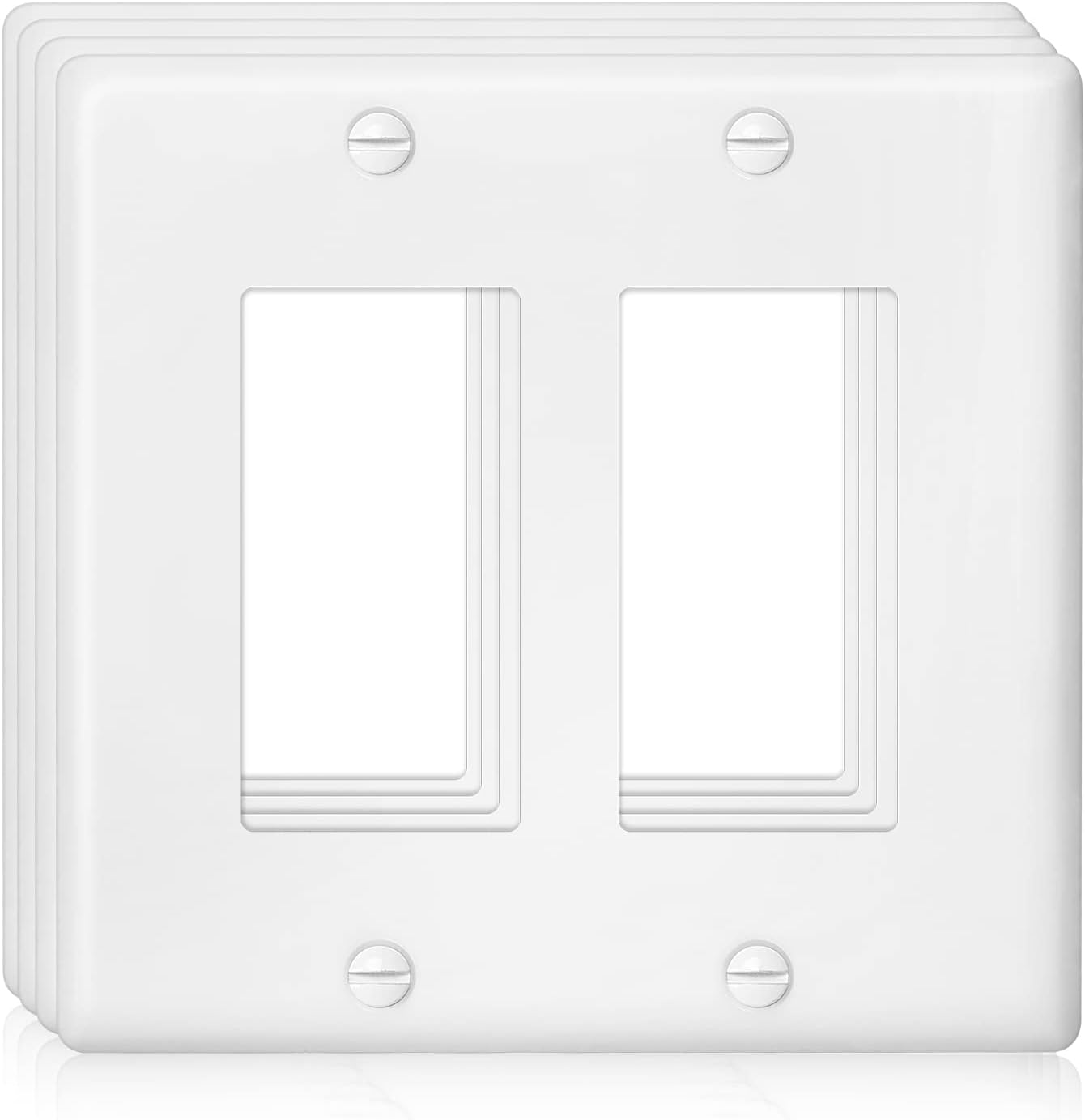 Decorator Wall Plate Double Gang Light Switch Plate Outlet Cover,Unbreakable Polycarbonate Thermoplastic, White (4-Pack, Double Decorator-White)