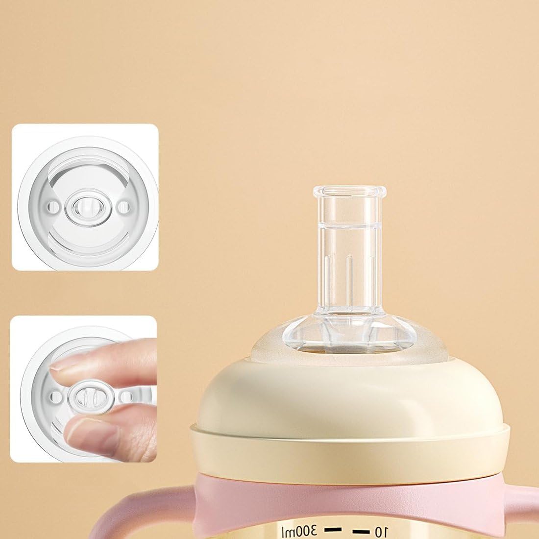 Toddler Sippy Cup 10oz, Weighted Straw Baby Drinking Water Bottle with Valved Spout for 6+ Months, 300ml/Pink/2Pack