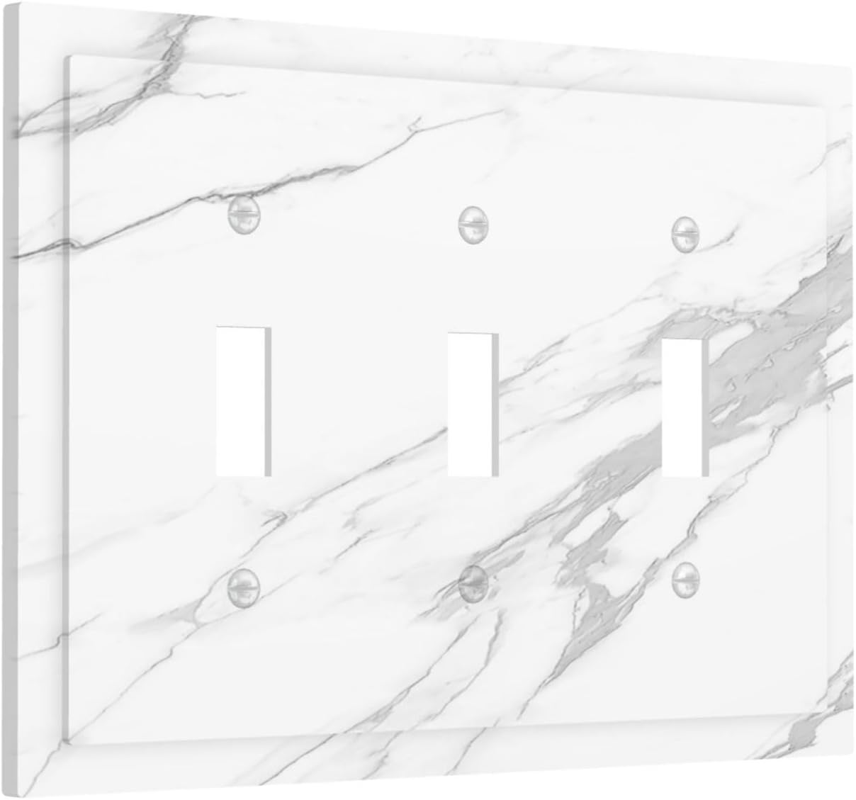 Decorative Switch Plates Modern White Gray Marble 3 Gang Wall Plate Triple Toggle Light Switch Cover Faceplate Electrical Wall Panels for living Room Bathroom Decor