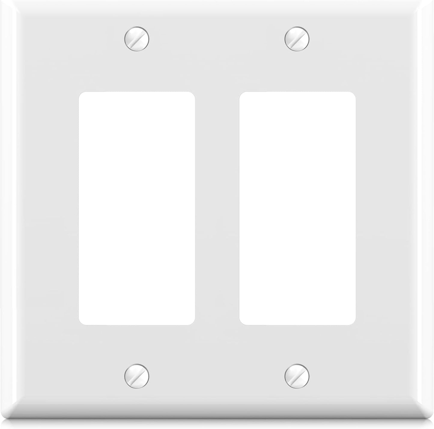 ELEGRP 2-Gang Decorative Wall Plates, Mid-Size 4.88" H x 4.94" L Unbreakable Thermoplastic Faceplate Cover for Decorator Receptacle Outlet Switch, UL Listed (1 Pack, Glossy White)