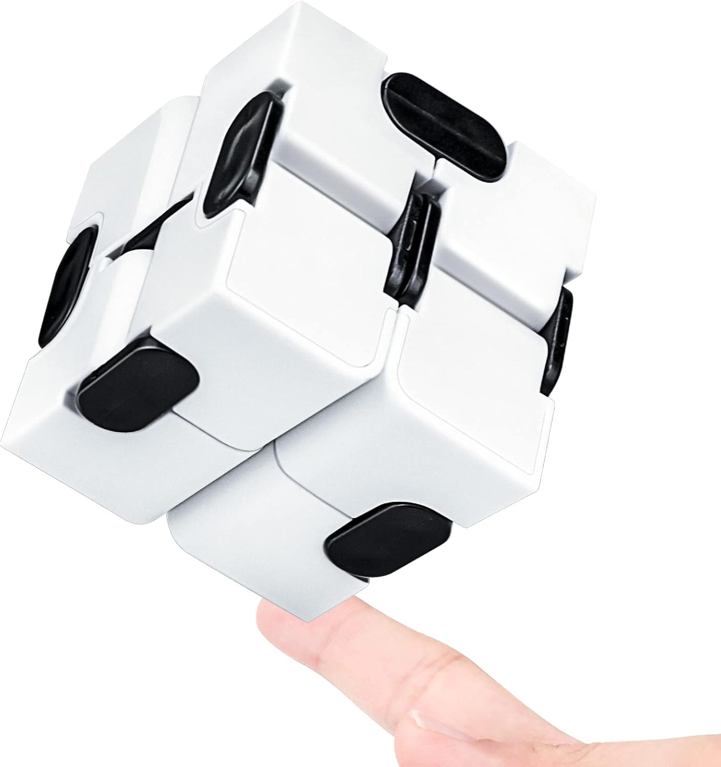 Infinitycube Fidget Toy Stress Relieving Fidgeting Game for Kids and Adults,Cute Pocket-sized Unique Gadget for Anxiety Relief and Kill Time (White/Black)