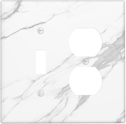 Wallplates Modern White Gray Marble 1 Toggle 1 Duplex Switch Plate Electrical GFCI Faceplate Decorative Light Switch Covers for living Room Bathroom Decor