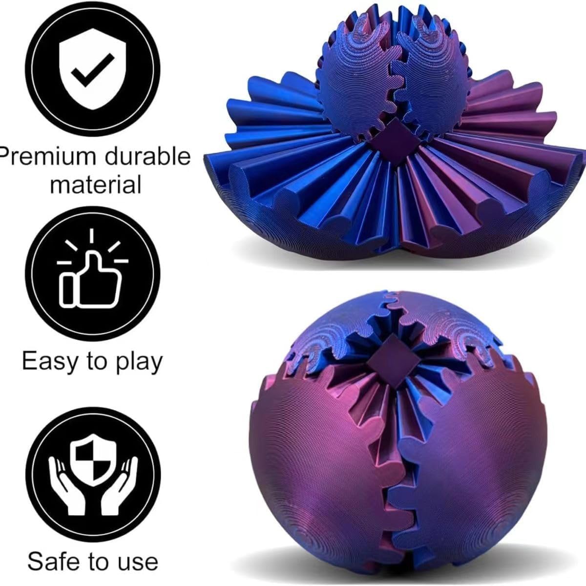 Gear Ball Gear Sphere 3D Printed Gear Ball Cube Fidget Toys Spin Ball Gear Sphere Puzzle Stress Cube Desk Toys Creative Gifts for Adults Kids (Purple Blue-10)