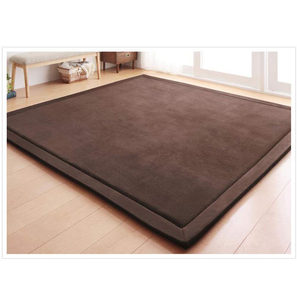 Loartee Coral Velvet Crawling Rug (6'8"x 6'8", Coffee) for Toddler Children Play Area Rug Yoga Mat Exercise Pad Carpet