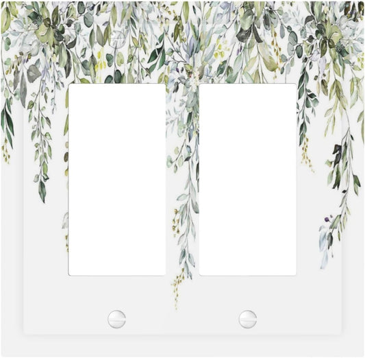 Decorative Outlet Covers Boho Farmhouse Flower Leaf Sage Green 2 Gang Double GFCI Rocker Electrical Wall Panels Light Switch Cover Plate for Bedroom Cabin Decor